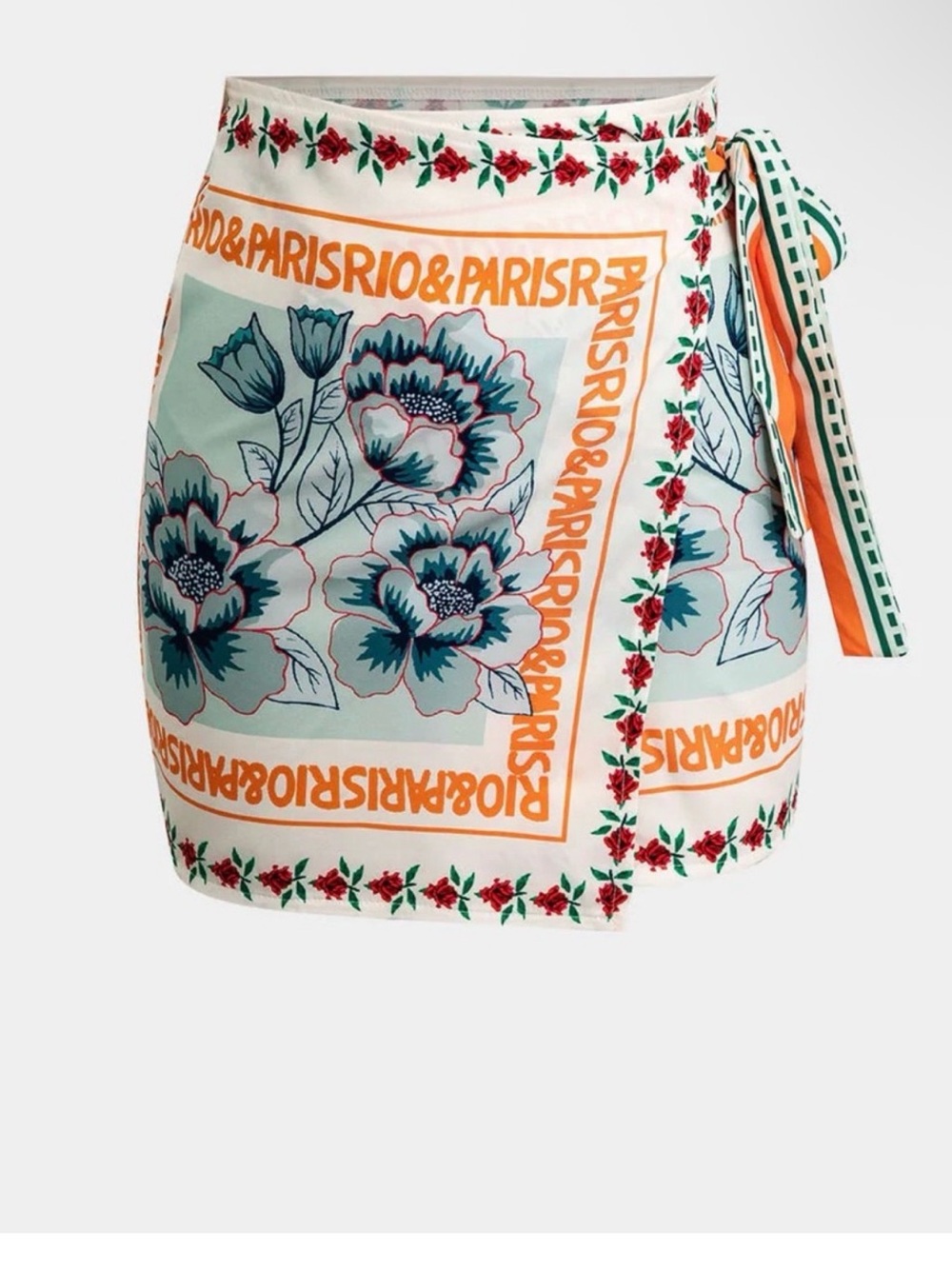 193. Micas XL Retro Floral Print Knotted Wrap Mini Skirt
